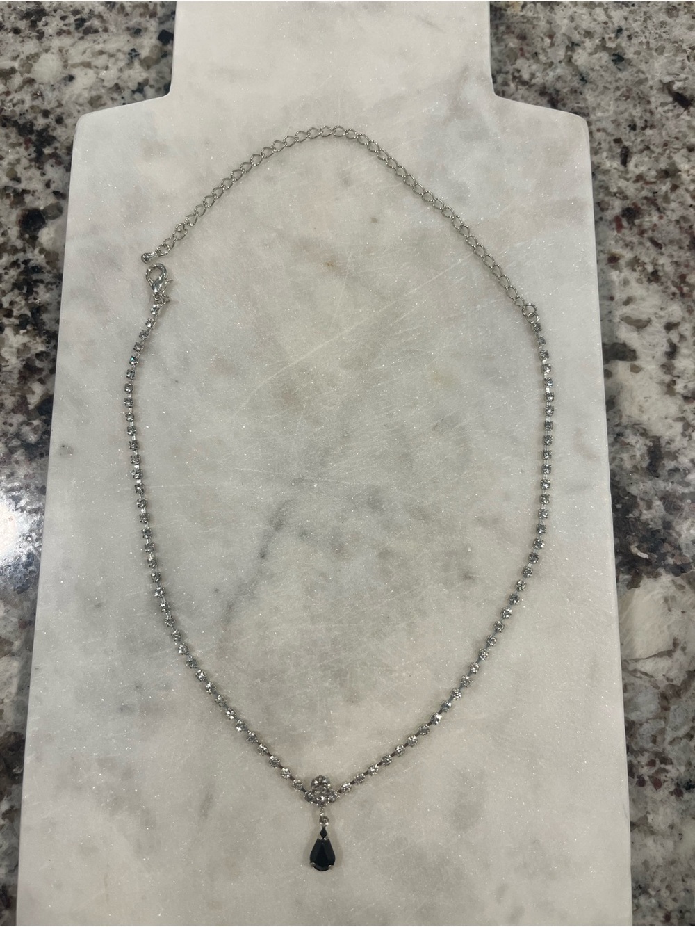 Silver Necklace with Black Teardrop Pendant - Women Jewelry